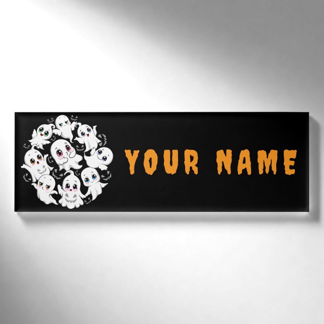 Baby Ghosts Spooky Cute Halloween Mood Name Tag (Front)