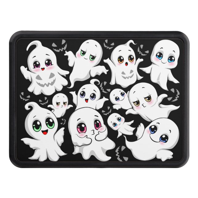 Baby Ghosts Spooky Cute Halloween Mood Trailer Hitch Cover (Front)