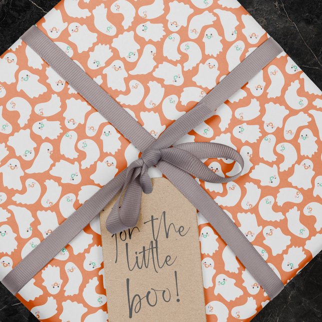 Baby Ghosts With Pacifiers Orange Baby Shower  Wrapping Paper (Creator Uploaded)