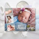 Baby Gift Shower Thank You 4 Photo Collage Postcard<br><div class="desc">Say thank you in style with this postcard featuring 4 of your favourite baby photos accented with a chic hand-lettered looking script font that reads "Thank you" or change to your custom text. Add your names or custom text to the front and type in your custom thank you note on...</div>