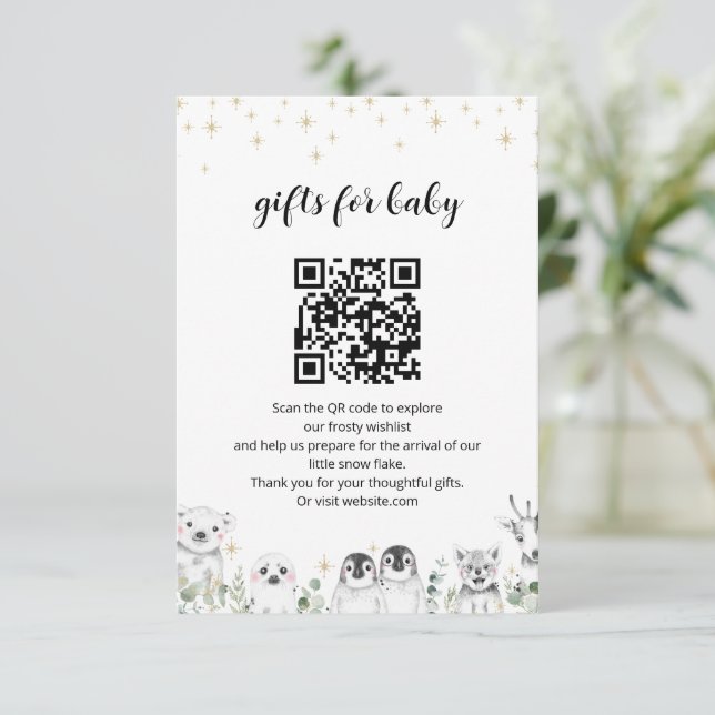 Baby gifts registry winter animals Baby Shower  Enclosure Card (Standing Front)