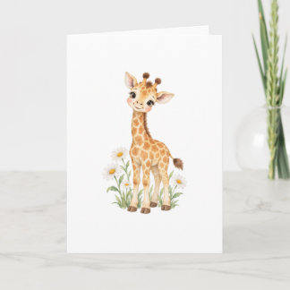 Baby Giraffe Among Daisies Card