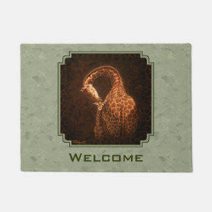 Baby Giraffe and Mom Green Doormat