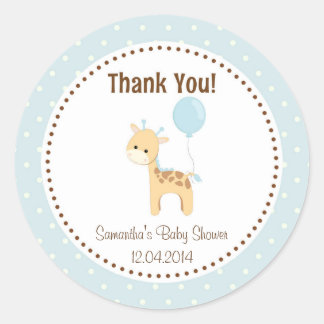 Baby Giraffe Baby Shower Sticker Blue