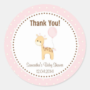 Baby Giraffe Baby Shower Sticker Pink
