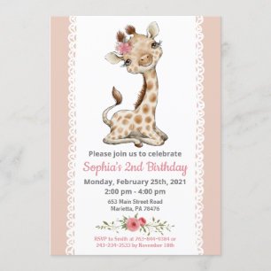 Baby Giraffe Birthday Party Invitation