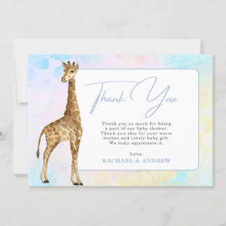 Baby Giraffe Blue Baby Shower Thank You Card