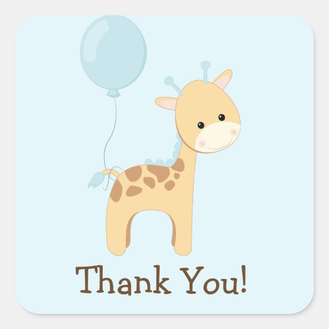 Baby Giraffe, Blue, Jungle Animal Thank You Square Sticker (Front)