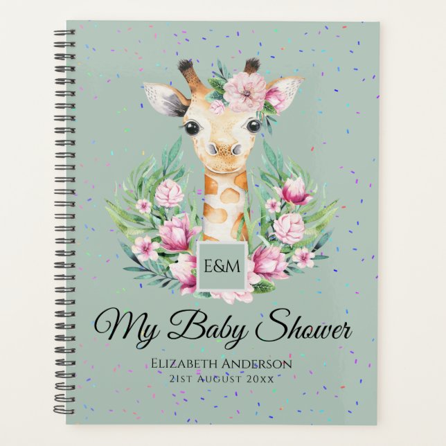 Baby Giraffe Boho Flowers Mother to Be Planner (Front)