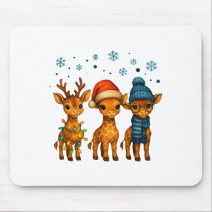 Baby Giraffe Christmas Lights Santa Hat Reindeer W Mouse Pad
