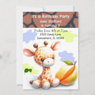 Baby Giraffe Colourful Birthday Invitation