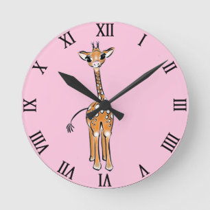 Baby Giraffe drawing Round Clock