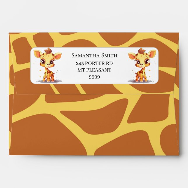 Baby Giraffe Enveloppe Invitation Anniversaire (Dos (Haut rabat))