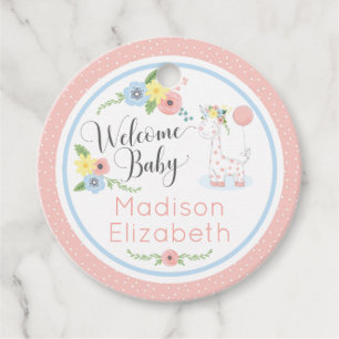 Baby Giraffe Floral Calf Welcome Baby Shower Party Favour Tags