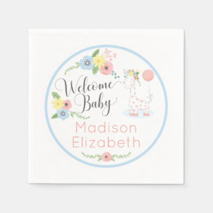Baby Giraffe Floral Calf Welcome Baby Shower Party Napkin
