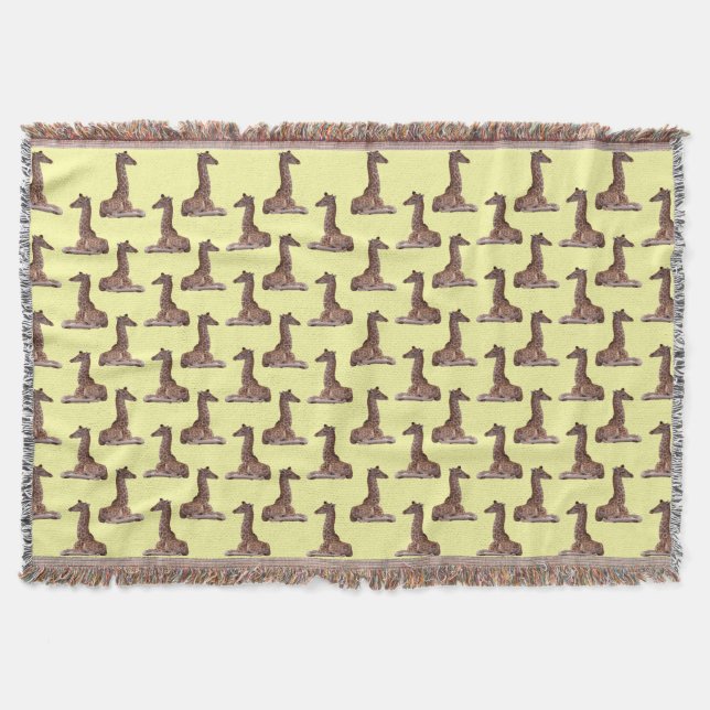 Baby Giraffe Frenzy Throw Blanket (Light Yellow) (Front)