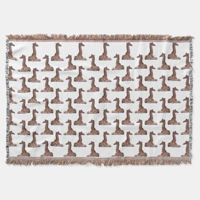 Baby Giraffe Frenzy Throw Blanket (White) (Front)