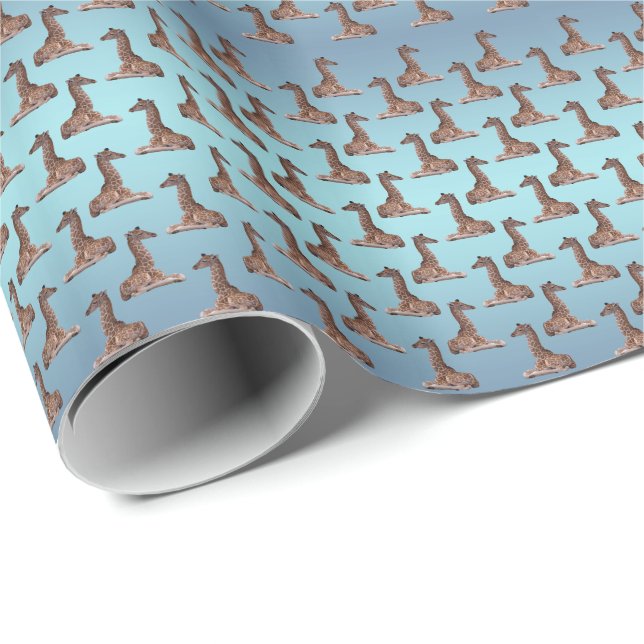 Baby Giraffe Frenzy Wrapping Paper (Sky Blue Mix) (Roll Corner)