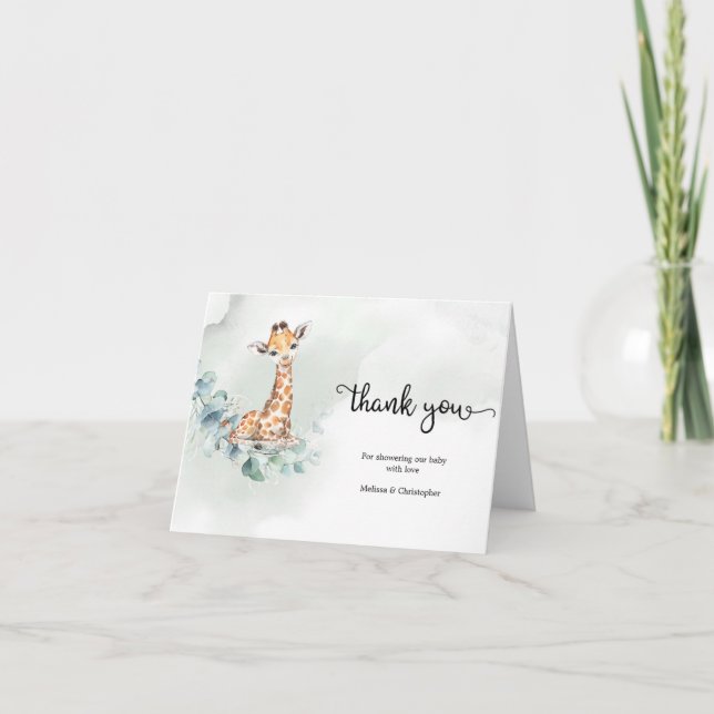 Baby giraffe green eucalyptus wreath thank you (Front)