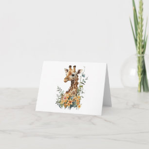 Baby Giraffe in a Field of Flowers BLANK  Card
