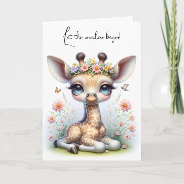 Baby Giraffe In Flowers Congratulations Card (Front)