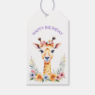 Baby Giraffe in Flowers Girl's Birthday Party Gift Tags
