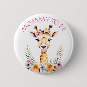 Baby Giraffe in Flowers, Mommy to be   Baby Shower 2 Inch Round Button