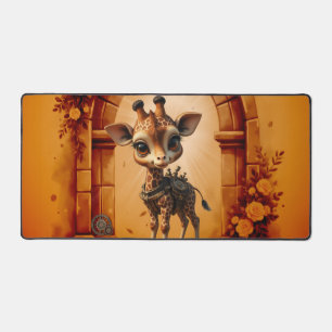 Baby giraffe in steampunk-cartoon desk mat