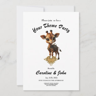Baby giraffe in steampunk-cartoon invitation