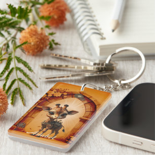 Baby giraffe in steampunk-cartoon keychain