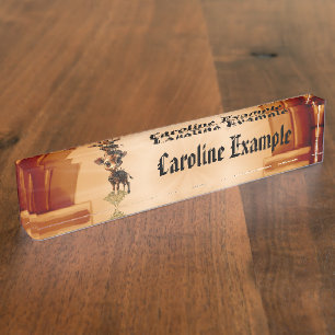 Baby giraffe in steampunk-cartoon nameplate