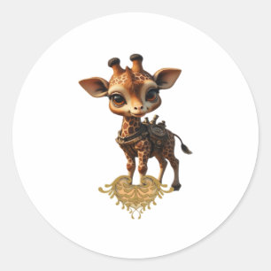 Baby giraffe in steampunk-cartoon style Classic T- Round Sticker