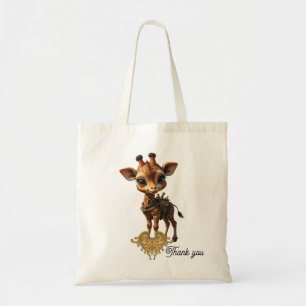 Baby giraffe in steampunk-cartoon tote bag