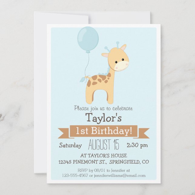 Baby Giraffe Invitation de fête d'anniversaire de  (Devant)