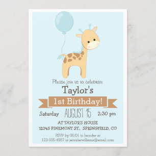 Baby Giraffe Invitation de fête d'anniversaire de 