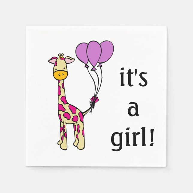 Baby Giraffe - It's a Girl - Baby Shower Napkins (Front)