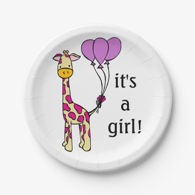 Baby Giraffe - It's a Girl - Baby Shower Plates (Front)