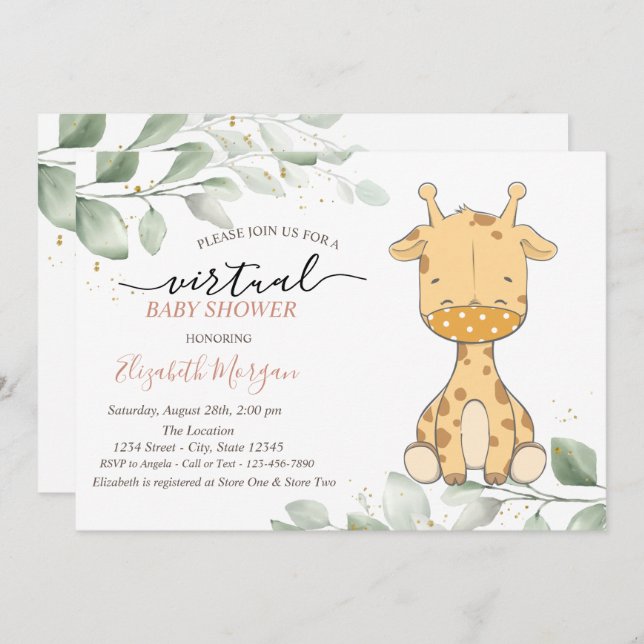 Baby Giraffe Mask Virtual Baby Shower Invitation (Front/Back)