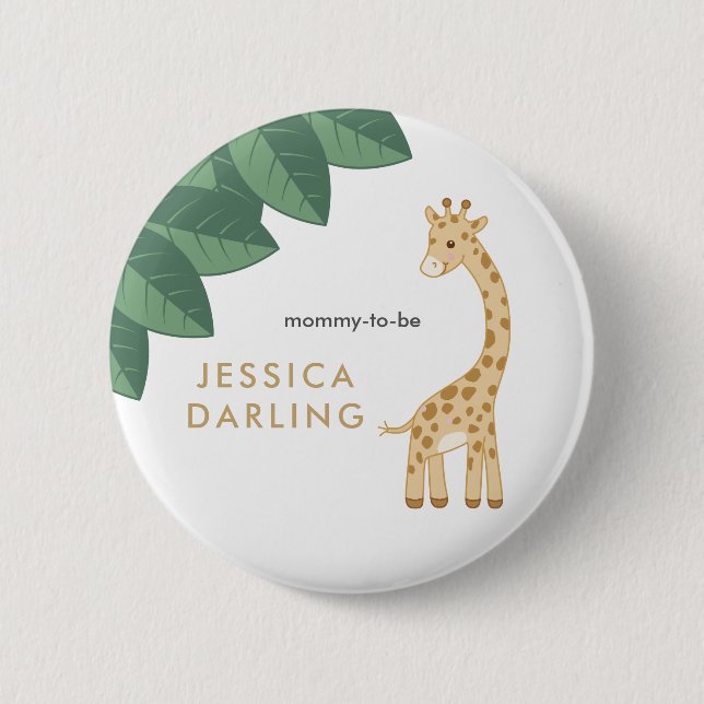 Baby giraffe Mommy to be button for baby shower (Front)