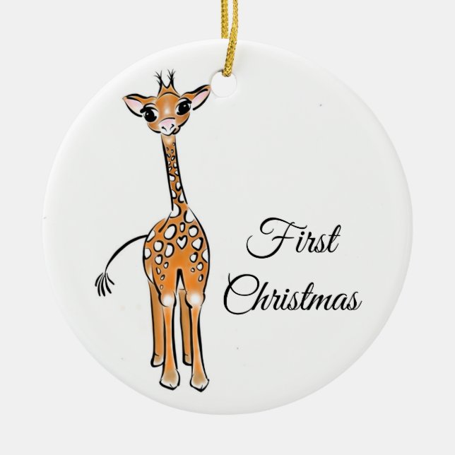 Baby Giraffe - monogrammed Ceramic Ornament (Front)