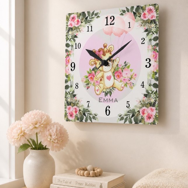 Baby Giraffe | Nursery Décor | Personalized Square Wall Clock (Creator Uploaded)