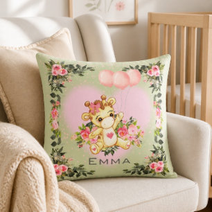 Baby Giraffe   Personalized Sage Green Nursery  Throw Pillow
