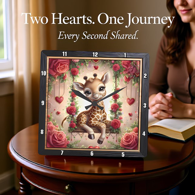 Baby Giraffe Rose Garden Square Wall Clock (Creator Uploaded)