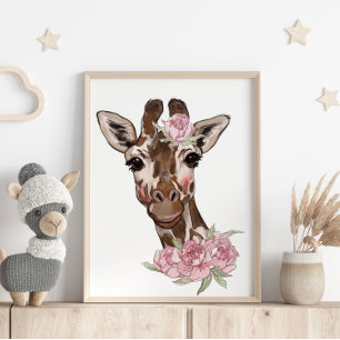 Baby Giraffe Rose Personalized Poster Wall Print