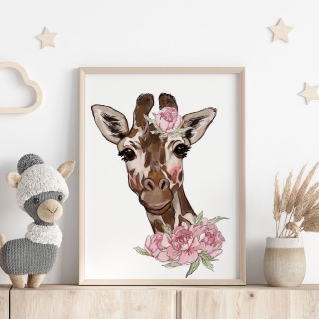 Baby Giraffe Rose Poster personnalisé | Impression (Créateur téléchargé)