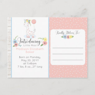 Baby Giraffe Rustic Floral Baby Birth Announcement Postcard