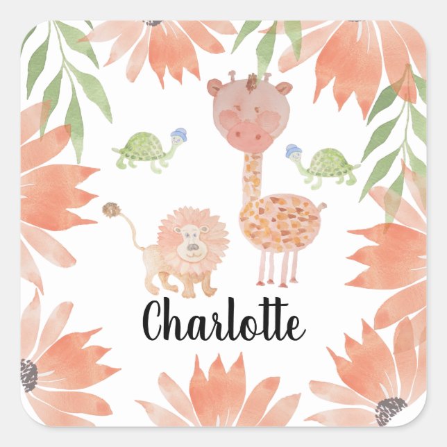 Baby Giraffe Watercolor Hand-painted Square Sticker (Front)