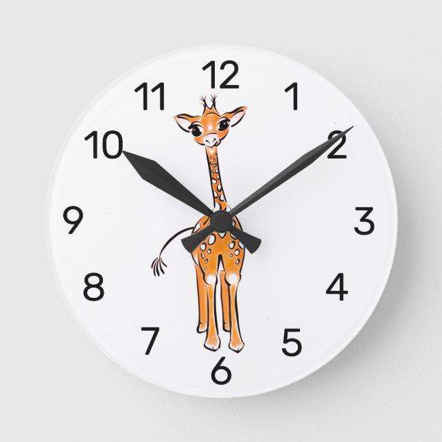 Baby Giraffe Watercolor Round Clock (Front)