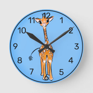 Baby Giraffe Watercolor Round Clock