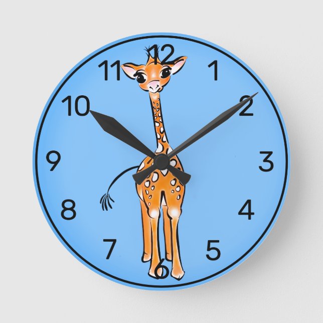 Baby Giraffe Watercolor Round Clock (Front)